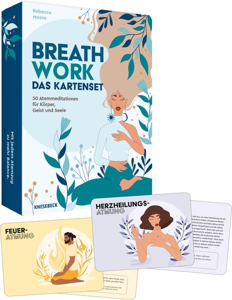 "BREATH WORK DAS KARTENSET", "50 Atemmeditationen für Körper, Geist und Seele". Zwei Karten: "FEUER-ATMUNG" und "HERZHEILUNGS-ATMUNG".