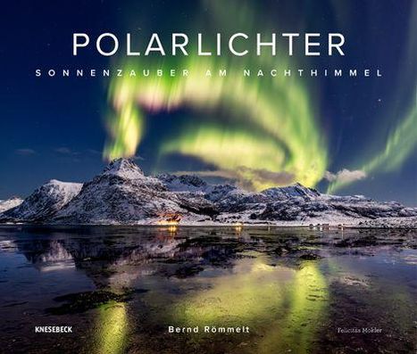 "Polarlichter – Sonnenzauber am Nachthimmel" steht oben. Eine winterliche Landschaft mit weißen Bergen und grünen Polarlichtern.