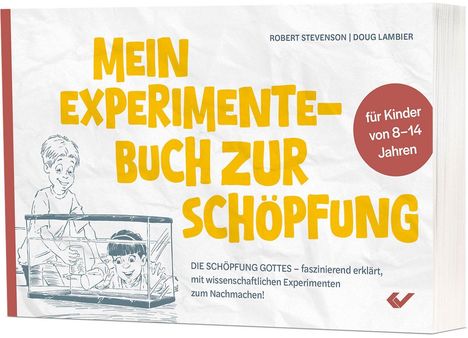 "Mein Experimentebuch zur Schöpfung" für Kinder 8–14, enthält Experimente. Illustration: Zwei Kinder beobachten etwas im Aquarium.