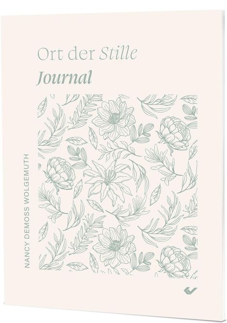 „Ort der Stille Journal“ steht oben. Darunter florale Muster in hellen Farben. Autorname seitlich angegeben.