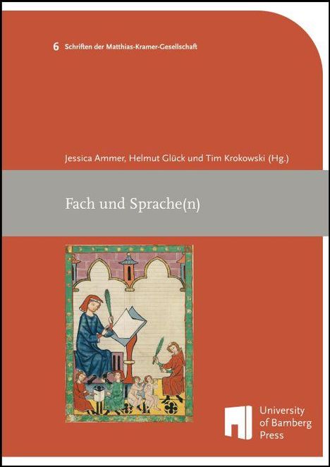 Der Titel ist "Fach und Sprache(n)." Oben steht "Schriften der Matthias-Kramer-Gesellschaft." Unten ein Logo der Universität.