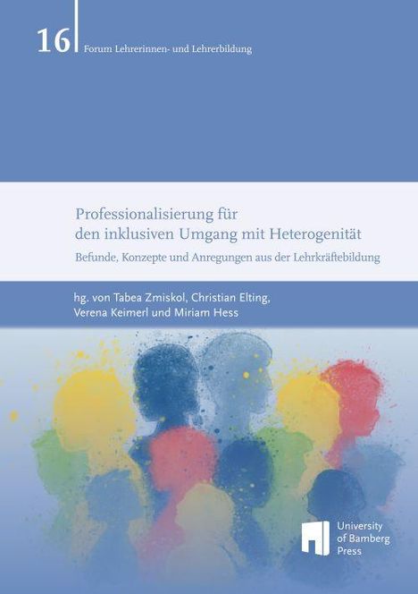 16 Forum Lehrerinnen- und Lehrerbildung. Buntes Aquarell von Silhouetten und ein Logo der University of Bamberg Press.