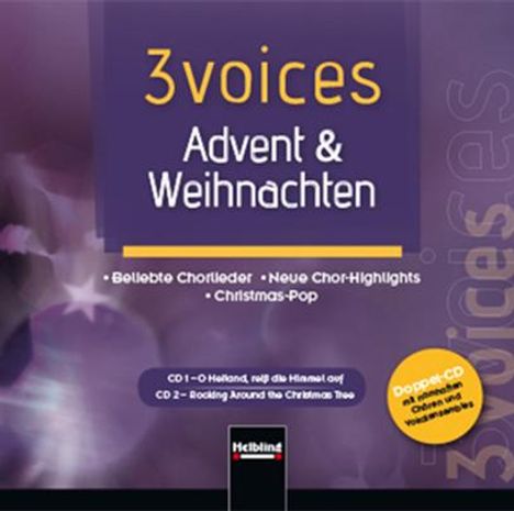 „3voices Advent & Weihnachten“ steht zentral, darunter: „Beliebte Chorlieder“, „Neue Chor-Highlights“, „Christmas-Pop“.
