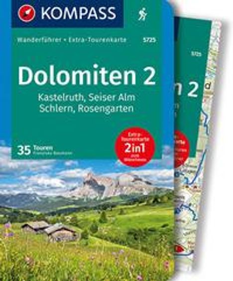 Franziska Baumann: KOMPASS Wanderführer Dolomiten 2, Kastelruth, Seiser Alm, Schlern, Rosengarten 1:35 000, Buch