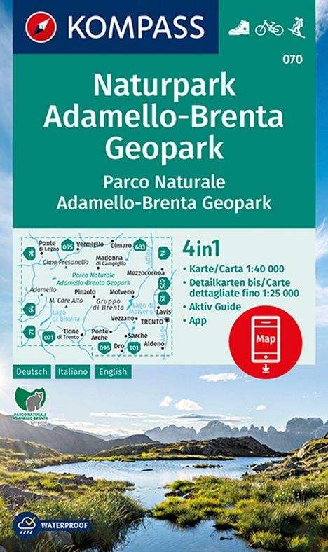 KOMPASS Wanderkarte 070 Naturpark Adamello-Brenta Geopark, Parco Naturale Adamello-Brenta Geopark 1:40.000, Karten