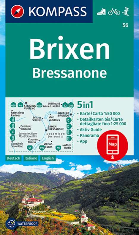 KOMPASS Wanderkarte 56 Crixen, Bressanone 1:50.000, Karten