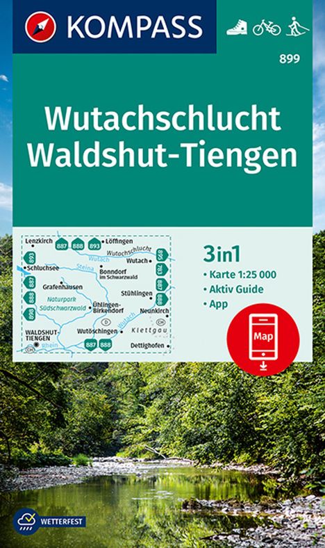 KOMPASS Wanderkarte 899 Wutachschlucht, Waldshut, Tiengen 1:25.000, Karten
