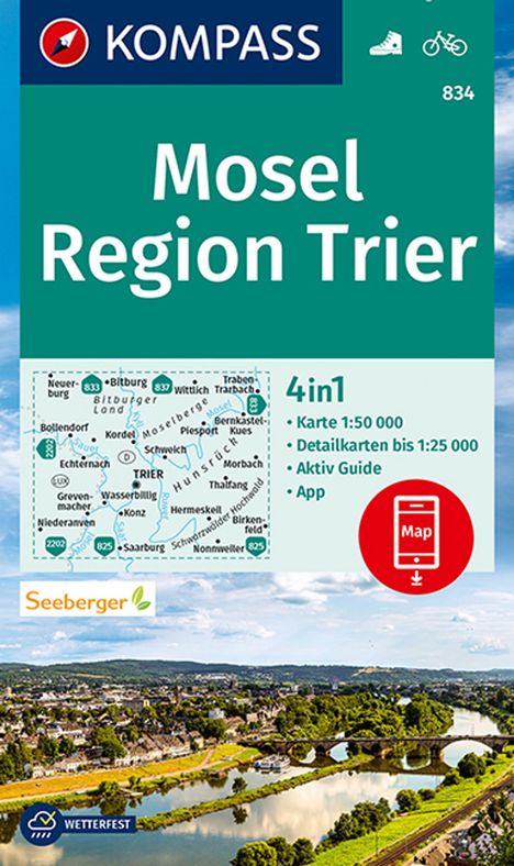 KOMPASS Wanderkarte 834 Mosel, Region Trier 1:50.000, Karten