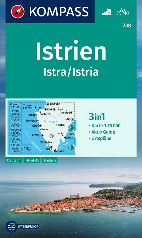 KOMPASS Wanderkarte 238 Istrien, Istra, Istria 1:75.000, Karten
