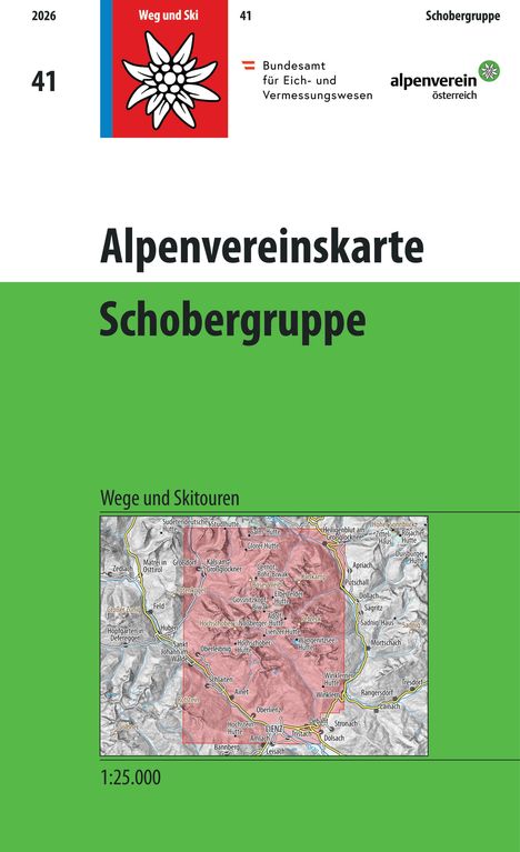 Alpenvereinskarte Schobergruppe, Bundesamt für Eich- und Vermessungswesen, alpenverein österreich, Wege und Skitouren.