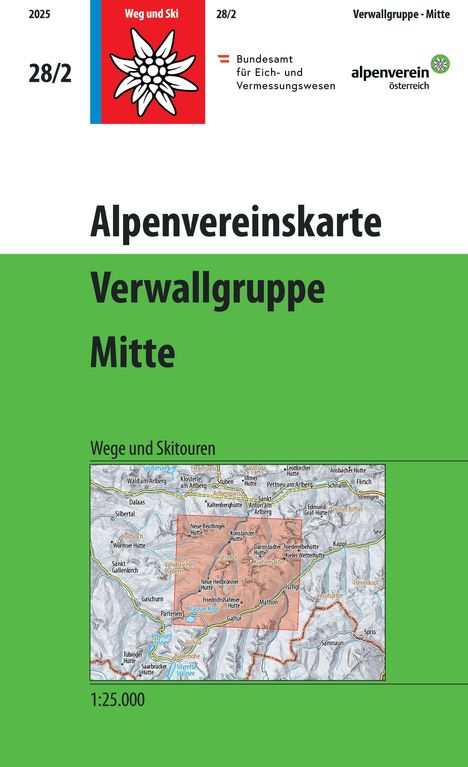 28/2: Alpenvereinskarte Verwallgruppe Mitte, Bundesamt für Eich- und Vermessungswesen, alpenverein österreich.