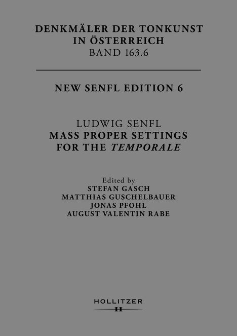 Titel: "DENKMÄLER DER TONKUNST IN ÖSTERREICH BAND 163.6". Unten steht "HOLLITZER". Schlichtes Design, grauer Hintergrund.