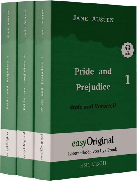 Jane Austen: Pride and Prejudice / Stolz und Vorurteil - Teile 1-3 Softcover (Buch + 3 MP3 Audio-CD) - Lesemethode von Ilya Frank - Zweisprachige Ausgabe Englisch-Deutsch, Buch