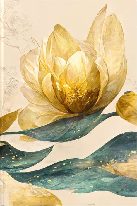 Eleganz der Natur - Premium Hardcover-Notizbuch A5 Soft Touch liniert, verzaubert durch goldenen Blütencharme, Diverse