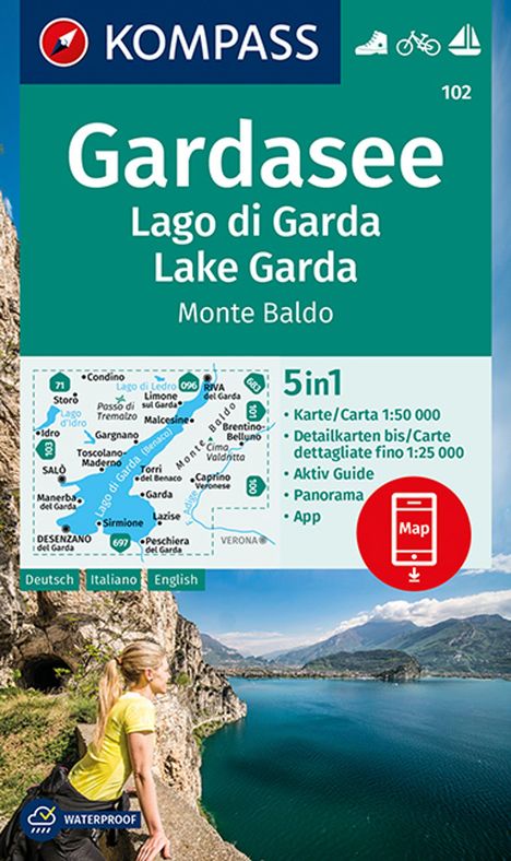 KOMPASS Wanderkarte 102 Gardasee, Lago di Garda, Lake Garda, Monte Baldo 1:50.000, Karten