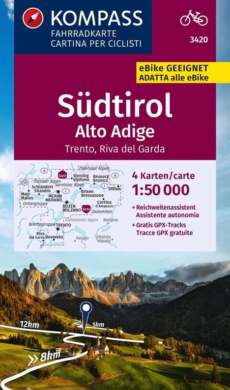 KOMPASS Fahrradkarte 3420 Südtirol / Alto Adige, Trento, Riva del Garda (4 Karten im Set) 1:50.000, Karten