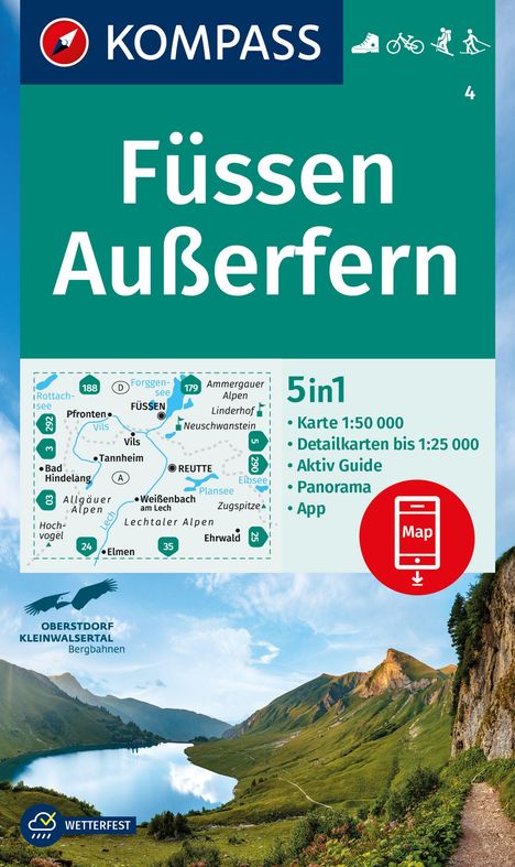 KOMPASS Wanderkarte 4 Füssen, Außerfern 1:50.000, Karten