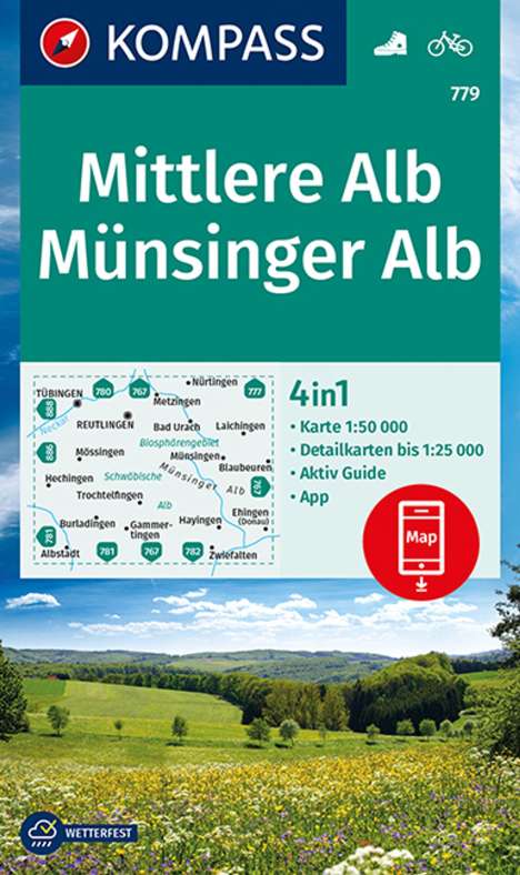 KOMPASS Wanderkarte 779 Mittlere Alb, Münsinger Alb 1:50.000, Karten