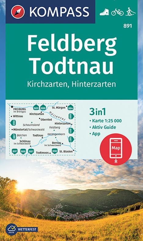 KOMPASS Wanderkarte 891 Feldberg, Todtnau, Kirchzarten, Hinterzarten 1:25.000, Karten