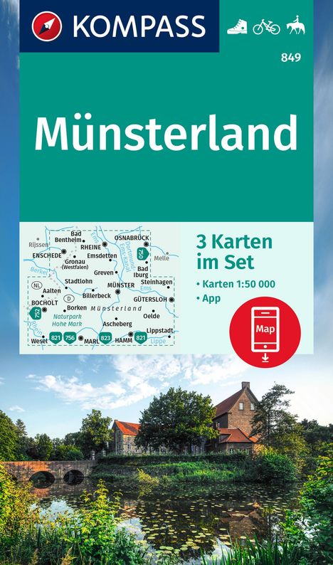 KOMPASS Wanderkarten-Set 849 Münsterland (3 Karten) 1:50.000, Karten