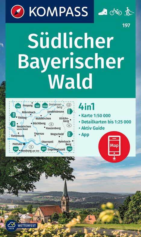 KOMPASS Wanderkarte 197 Südlicher Bayerischer Wald 1:50.000, Karten