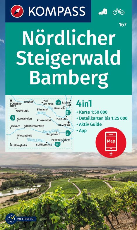 KOMPASS Wanderkarte 167 Nördlicher Steigerwald, Bamberg 1:50.000, Karten