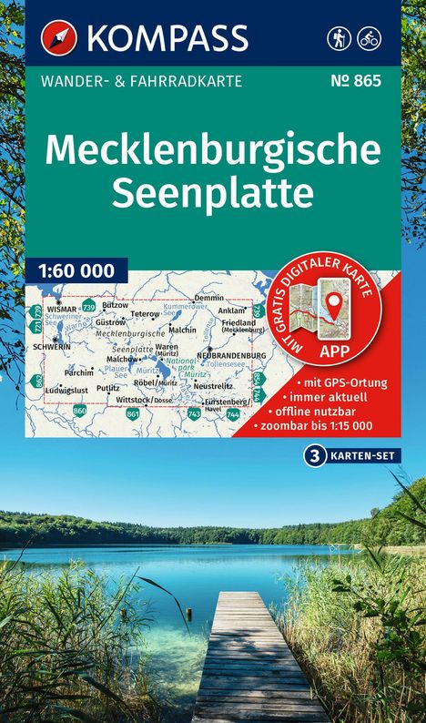 KOMPASS Wanderkarten-Set 865 Mecklenburgische Seenplatte (3 Karten) 1:60.000, Karten