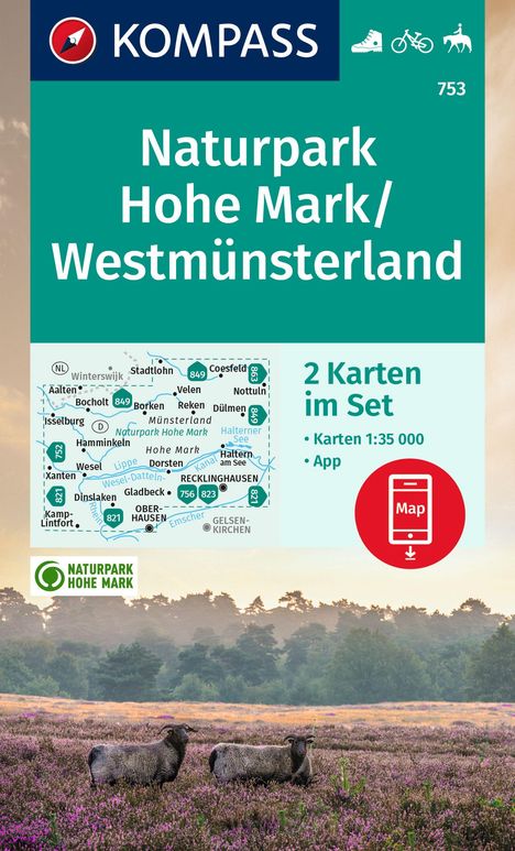 KOMPASS Wanderkarten-Set 753 Naturpark Hohe Mark / Westmünsterland (2 Karten) 1:35.000, Karten