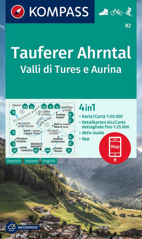 KOMPASS Wanderkarte 82 Tauferer Ahrntal, Valle di Tures e Aurina 1:50.000, Karten