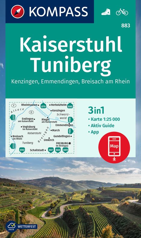 KOMPASS Wanderkarte 883 Kaiserstuhl, Tuniberg, Kenzingen, Emmendingen, Breisach am Rhein 1:25.000, Karten