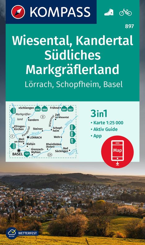 KOMPASS Wanderkarte 897 Wiesental, Kandertal, Südliches Markgräflerland, Lörrach, Schopfheim, Basel 1:25.000, Karten