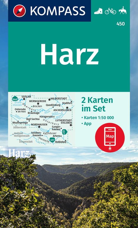 KOMPASS Wanderkarten-Set 450 Harz (2 Karten) 1:50.000, Karten
