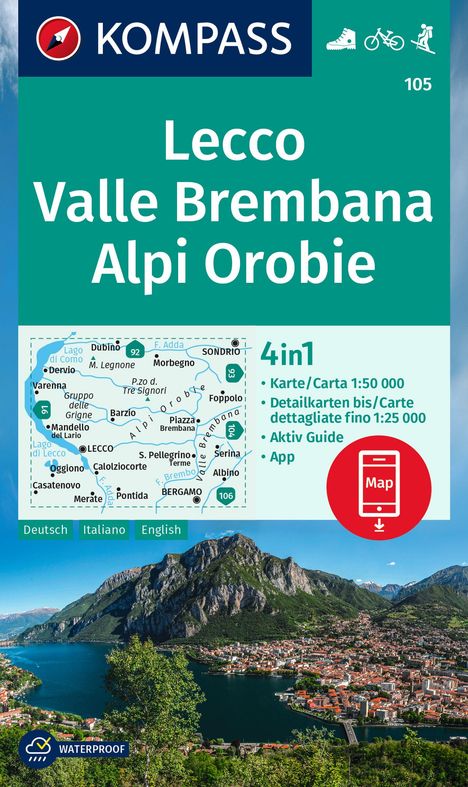 KOMPASS Wanderkarte 105 Lecco, Valle Brembana, Alpi Orobie 1:50.000, Karten
