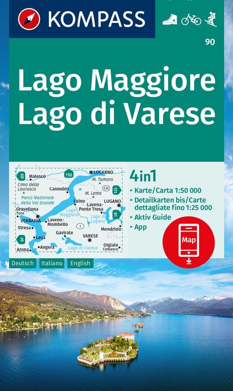 KOMPASS Wanderkarte 90 Lago Maggiore, Lago di Varese 1:50.000, Karten