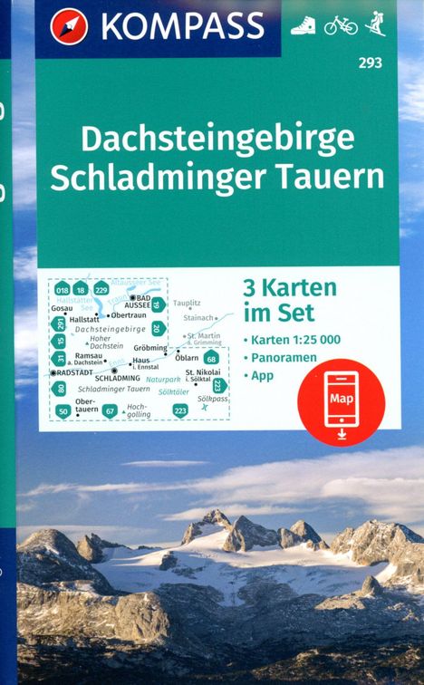 KOMPASS Wanderkarten-Set 293 Dachsteingebirge, Schladminger Tauern (3 Karten) 1:25.000, Karten