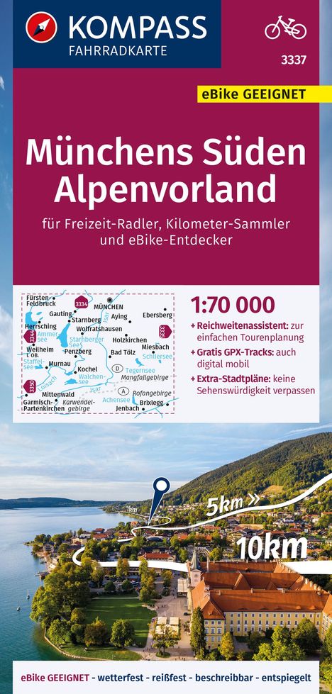 KOMPASS Fahrradkarte 3337 Münchens Süden, Alpenvorland 1:70.000, Karten