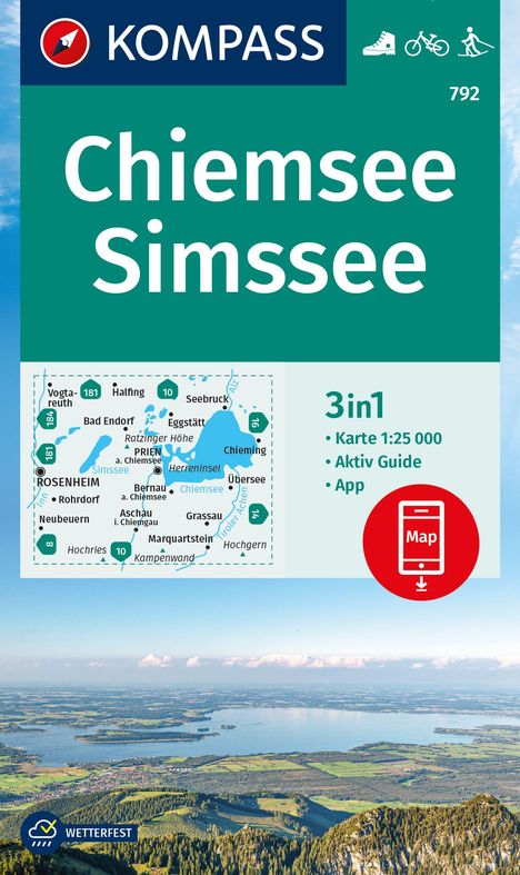 KOMPASS Wanderkarte 792 Chiemsee, Simssee 1:25.000, Karten
