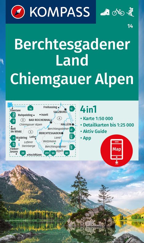 KOMPASS Wanderkarte 14 Berchtesgadener Land, Chiemgauer Alpen 1:50.000, Karten