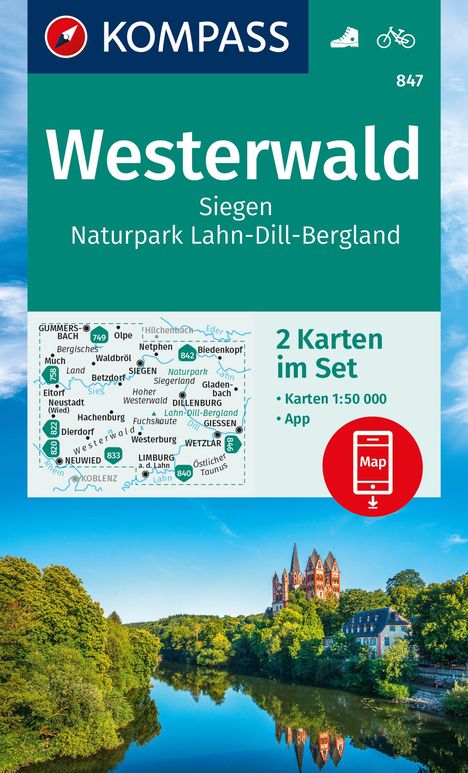 KOMPASS Wanderkarten-Set 847 Westerwald, Siegen, Naturpark Lahn-Dill-Bergland (2 Karten) 1:50.000, Karten