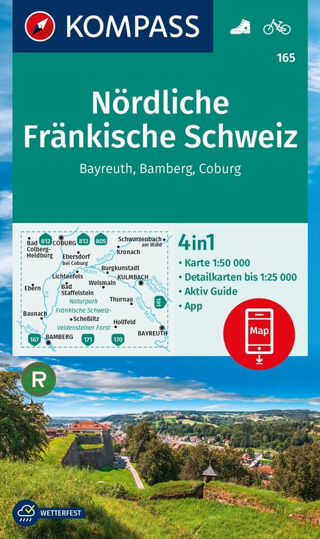 KOMPASS Wanderkarte 165 Nördliche Fränkische Schweiz, Bayreuth, Bamberg, Coburg 1:50.000, Karten