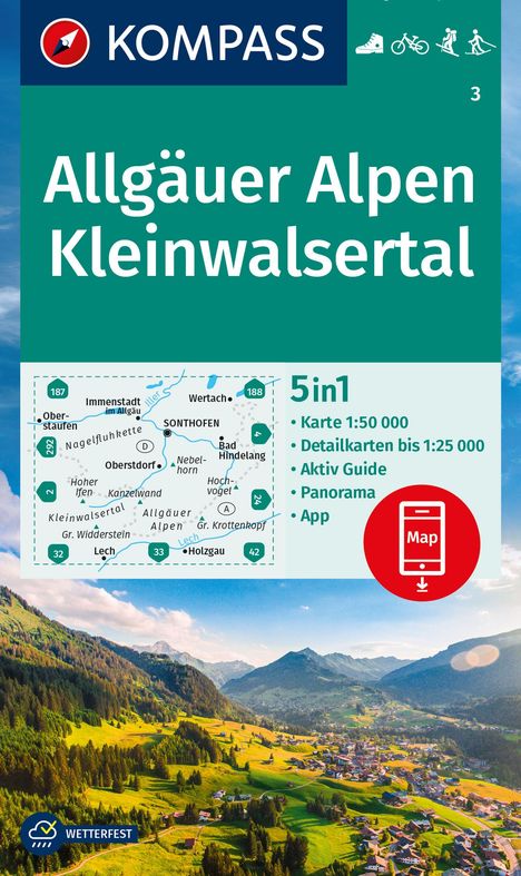 KOMPASS Wanderkarte 3 Allgäuer Alpen, Kleinwalsertal 1:50.000, Karten