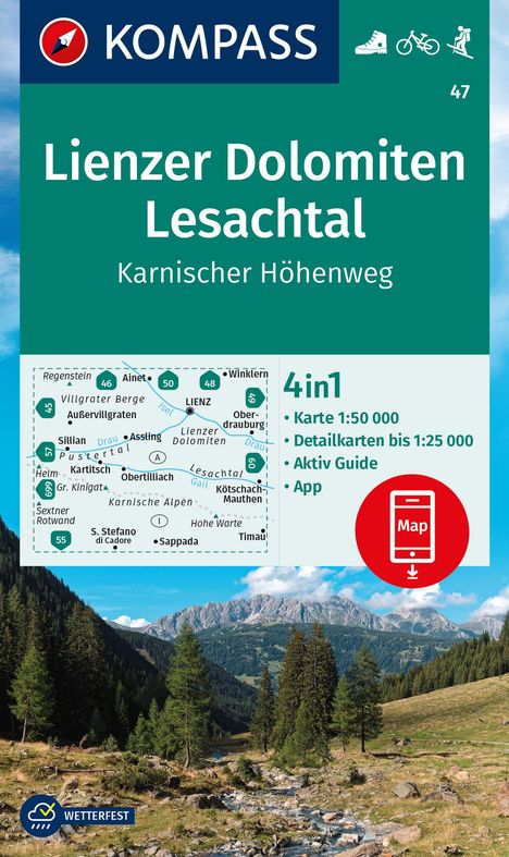KOMPASS Wanderkarte 47 Lienzer Dolomiten, Lesachtal, Karnischer Höhenweg 1:50.000, Karten