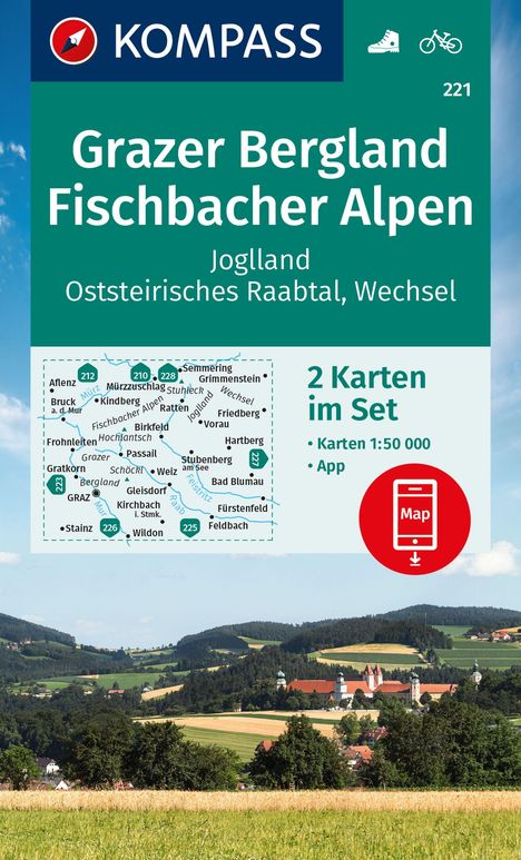 KOMPASS Wanderkarten-Set 221 Grazer Bergland, Fischbacher Alpen (2 Karten) 1:50.000, Karten