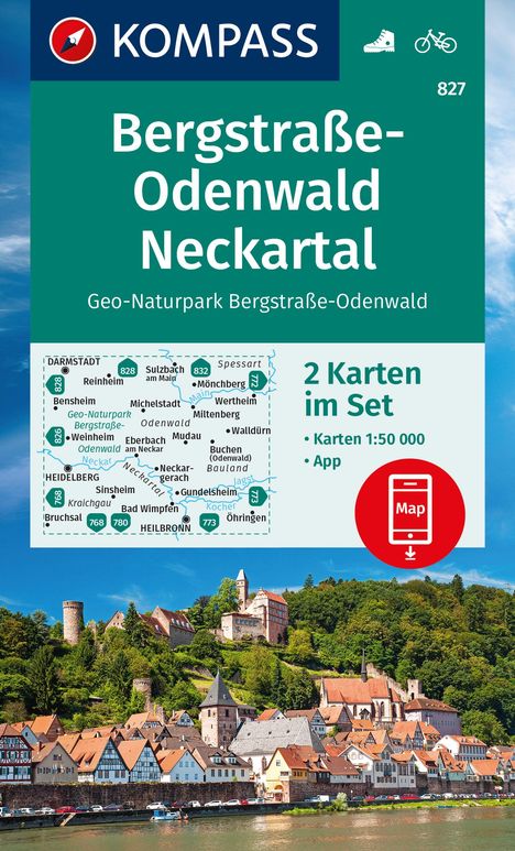 KOMPASS Wanderkarten-Set 827 Bergstraße-Odenwald, Neckartal, Geo-Naturpark Bergstraße-Odenwald (2 Karten) 1:50.000, Karten