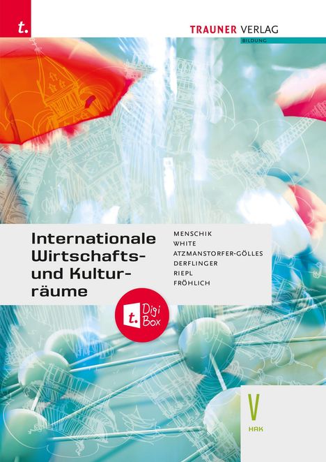 Titel: "Internationale Wirtschafts- und Kulturräume". Verlagsname, Autorenliste, Illustration mit rotem Schirm.