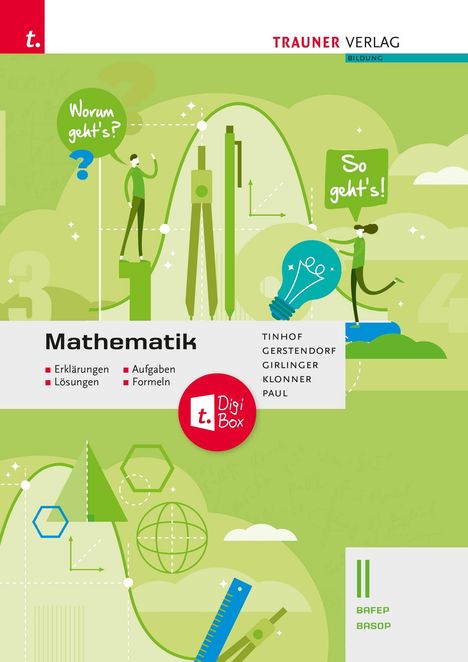 Titel: "Mathematik". Sprechblasen: "Worum geht's?", "So geht's!". Zusatz: "Erklärungen, Aufgaben, Lösungen, Formeln".