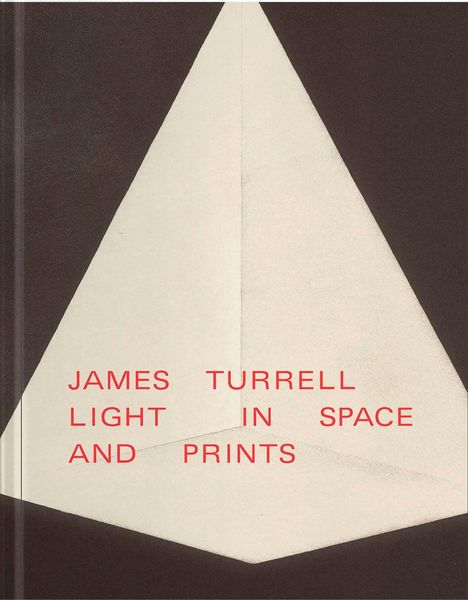 Text: "JAMES TURRELL LIGHT IN SPACE AND PRINTS". Abstrakte Illustration mit geometrischen Formen in Beige und Dunkelbraun.