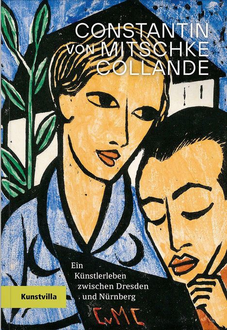 Illustration: Zwei Gesichter in kräftigen Farben und stilisiertem Stil, Text betont ein Künstlerleben zwischen Dresden und Nürnberg.