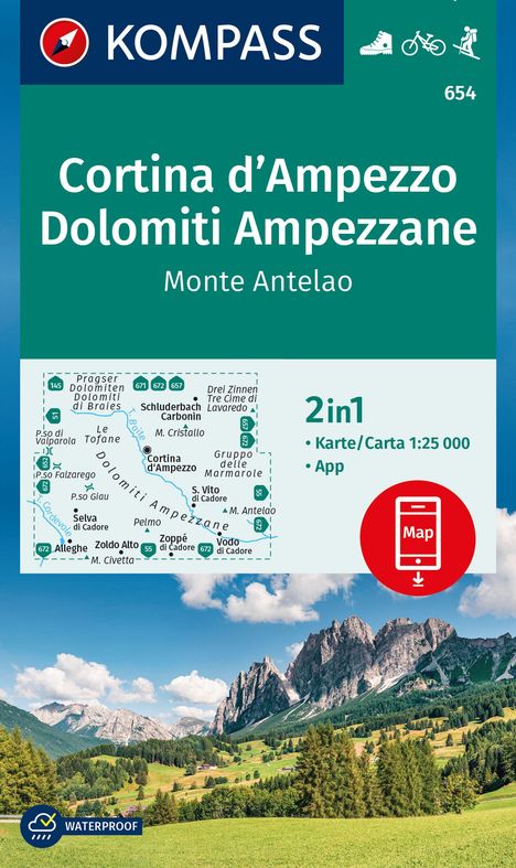 KOMPASS Wanderkarte 654 Cortina d'Ampezzo, Dolomiti Ampezzane, Monte Antelao 1:25.000, Karten