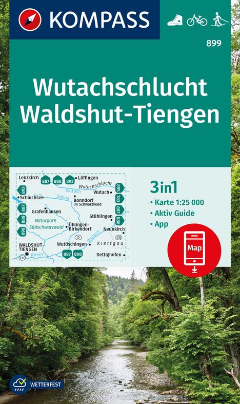 KOMPASS Wanderkarte 899 Wutachschlucht, Waldshut-Tiengen 1:25.000, Karten